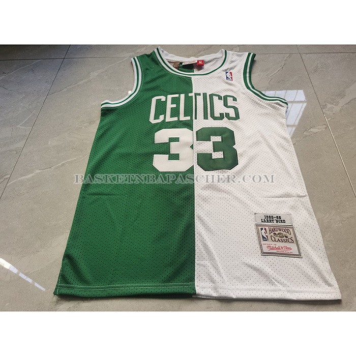 Maillot Boston Celtics Larry Bird NO 33 Mitchell & Ness 1985-86 Split Blanc Vert